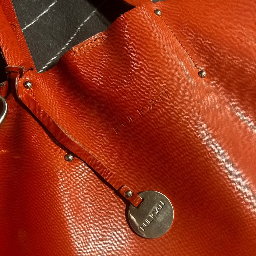 ITALIAN XL PULICATI SHOULDER SHOPPER TOTE BAG Red-orange saffiano leather - Picture 7 of 12